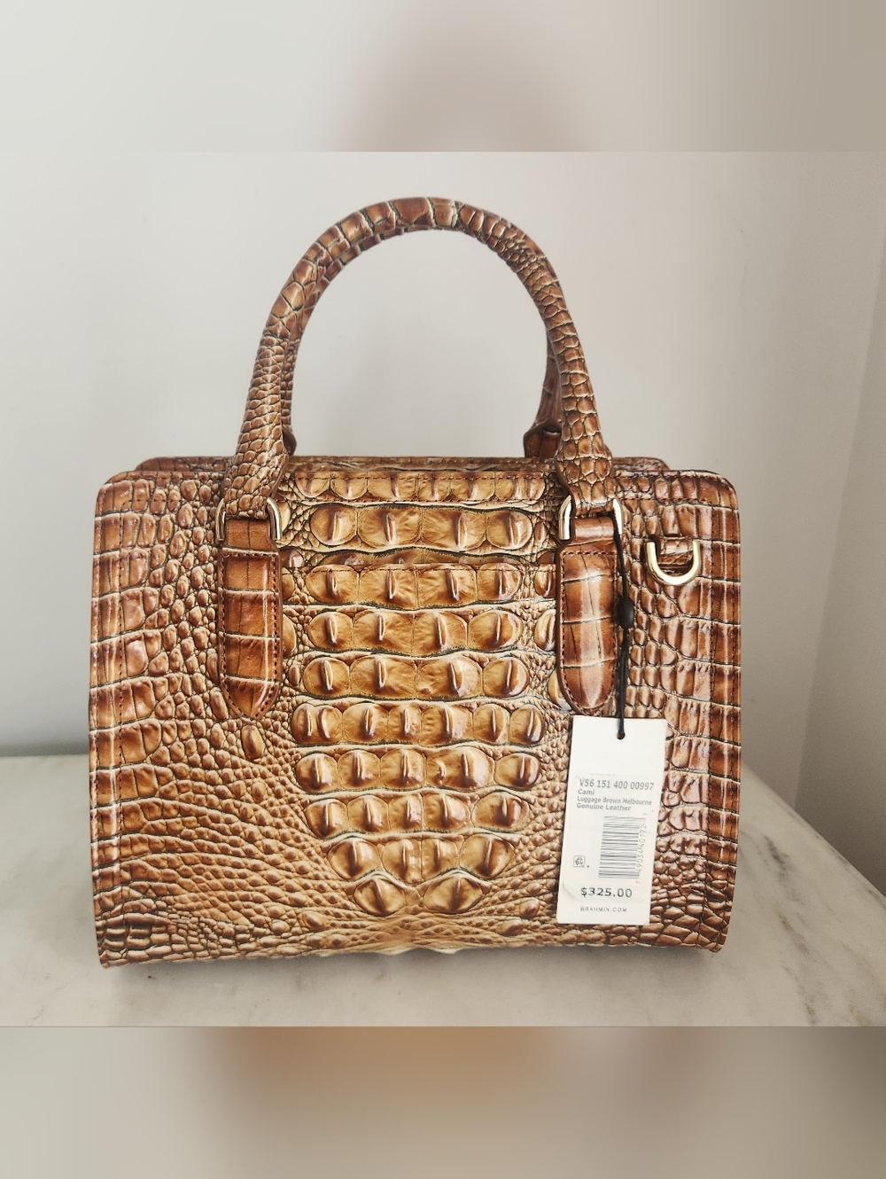 NWT Brahmin Luggage Brown Cami Croc-Embossed Leather Bag Shoulder